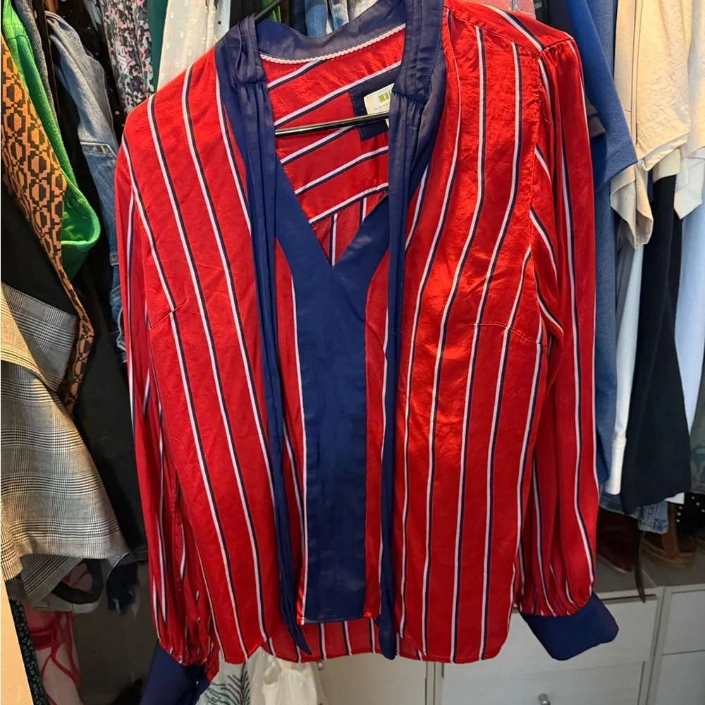 Maeve Anthropologie Red and Blue Striped A-Line Top - Picture 3 of 3